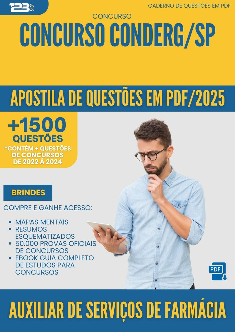 Apostila de Questões para Concurso Conderg Sp 2025 Auxiliar De Servicos De Farmacia - Mais de 1.500 Questões