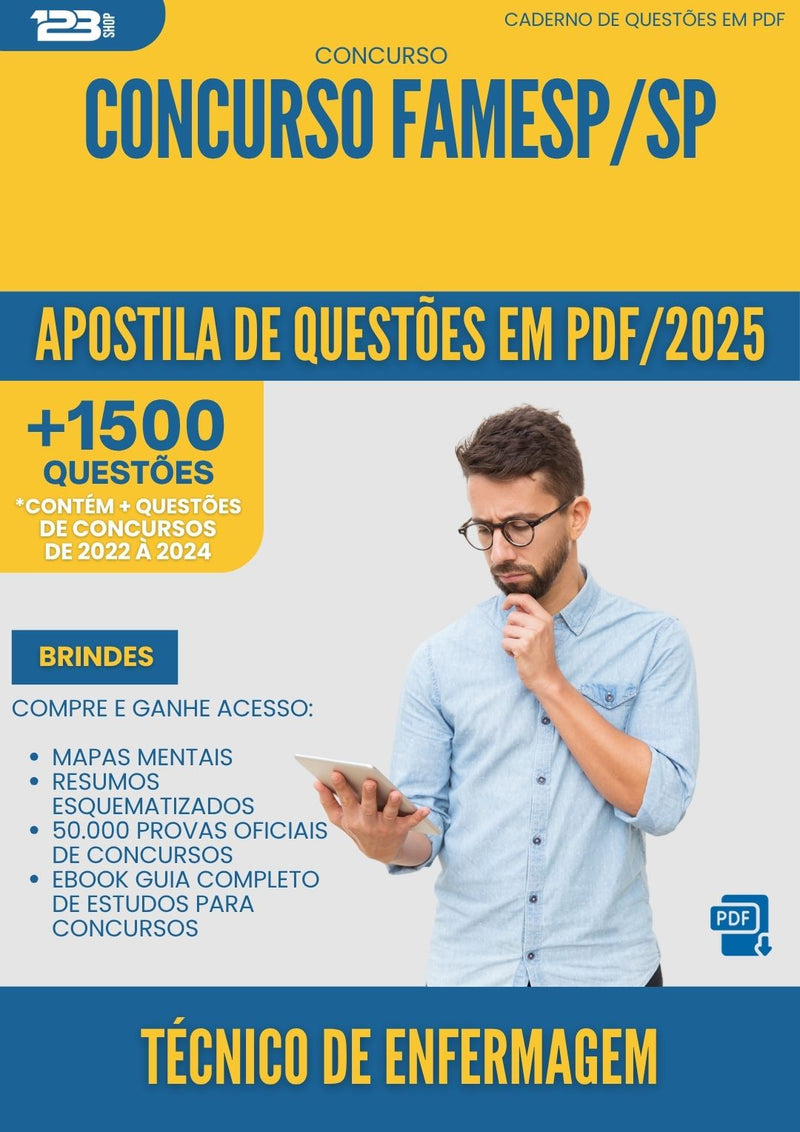 Apostila de Questões para Concurso Tecnico De Enfermagem Famesp Sp 2025 - Mais de 1.500 Questões