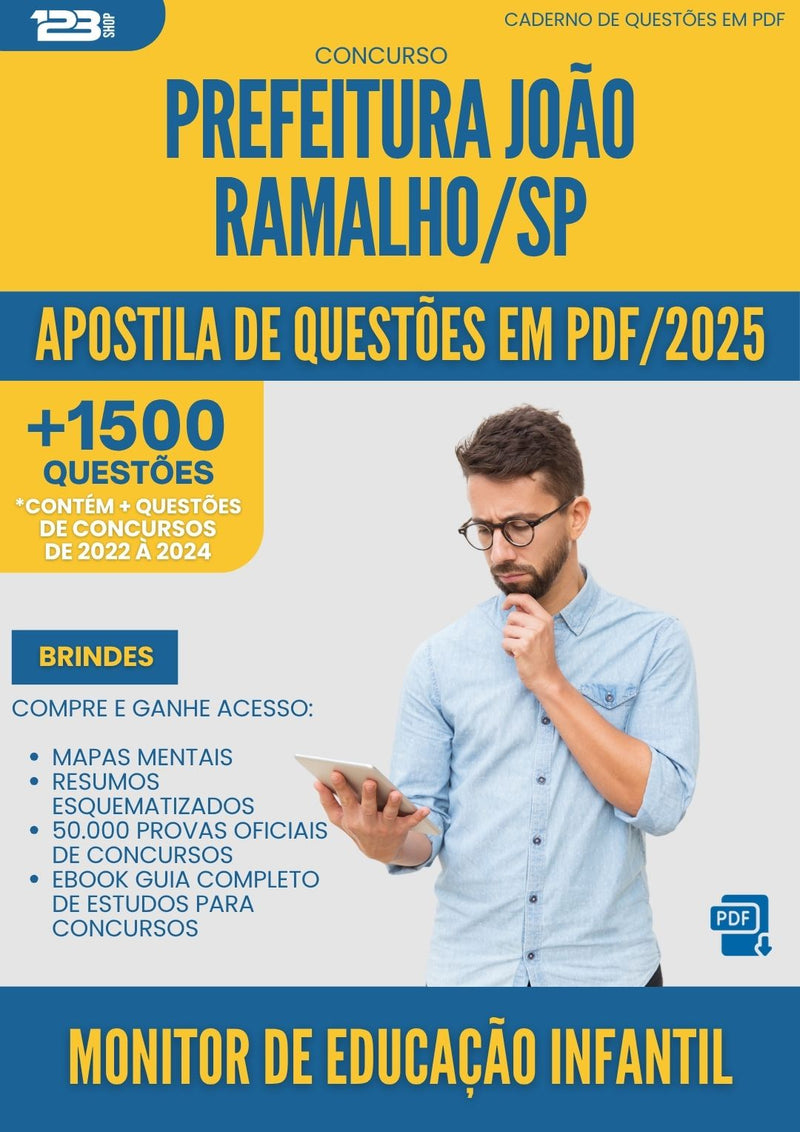 Apostila de Questões para Concurso Monitor De Educacao Infantil da Prefeitura Joao Ramalho Sp 2025 - Mais de 1.500 Questões