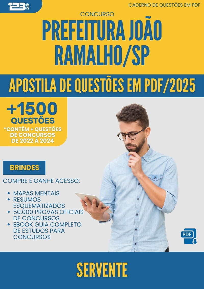 Apostila de Questões para Concurso Servente da Prefeitura Joao Ramalho Sp 2025 - Mais de 1.500 Questões
