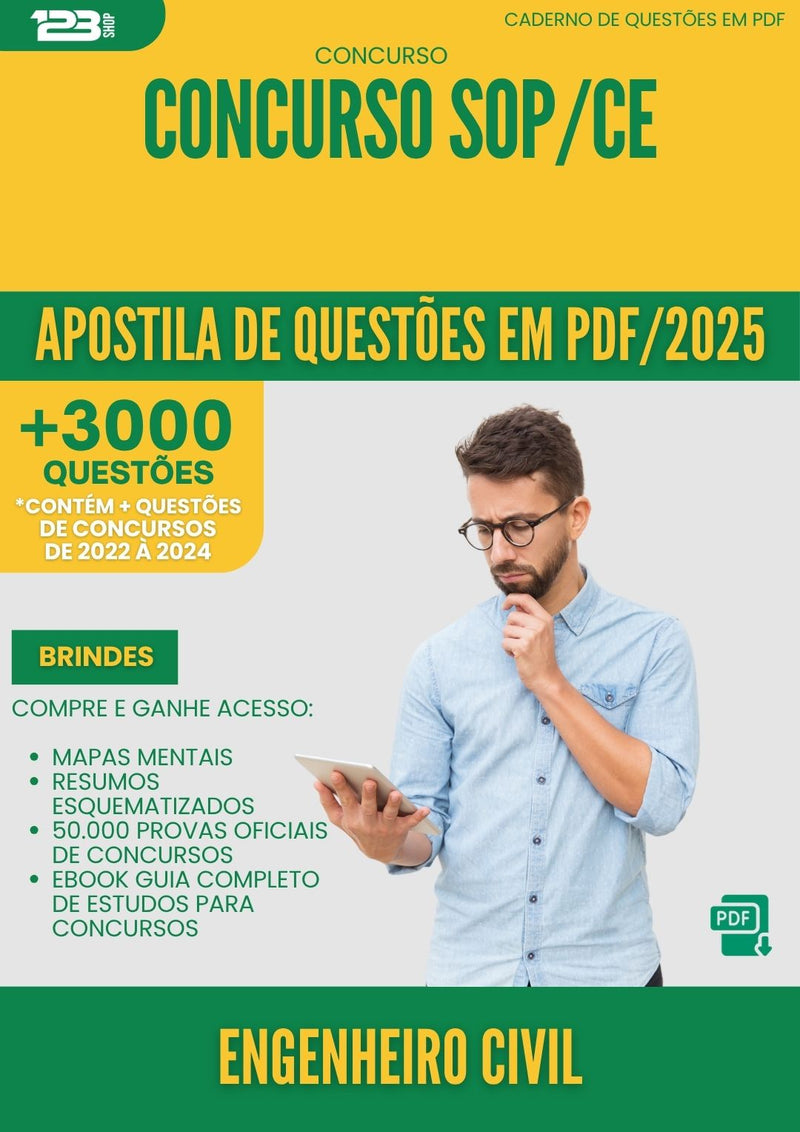 Apostila de Questões para Concurso Engenheiro Civil Sop Ce 2025 - Mais de 3.000 Questões