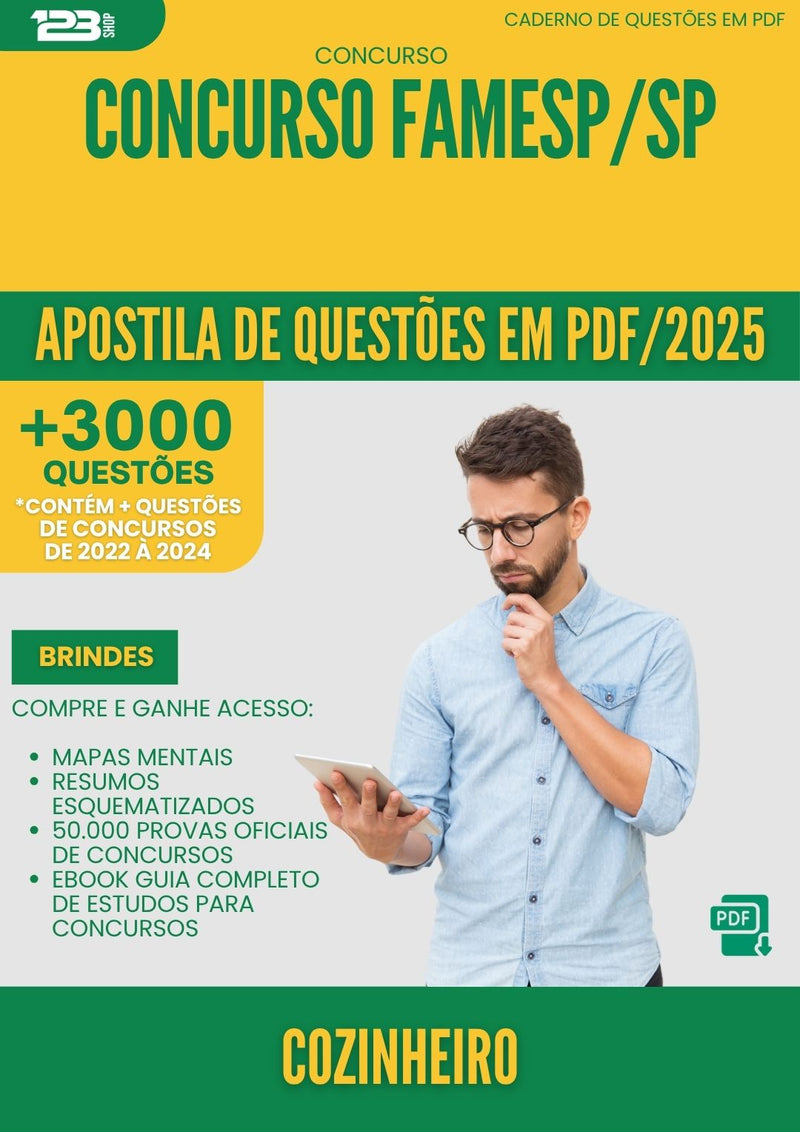 Apostila de Questões para Concurso Cozinheiro Famesp Sp 2025 - Mais de 3.000 Questões