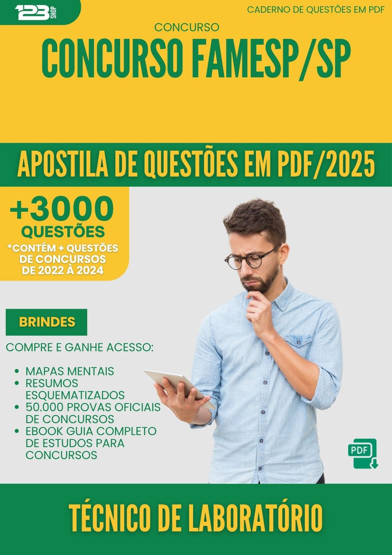 Apostila de Questões para Concurso Tecnico De Laboratorio Famesp Sp 2025 - Mais de 3.000 Questões