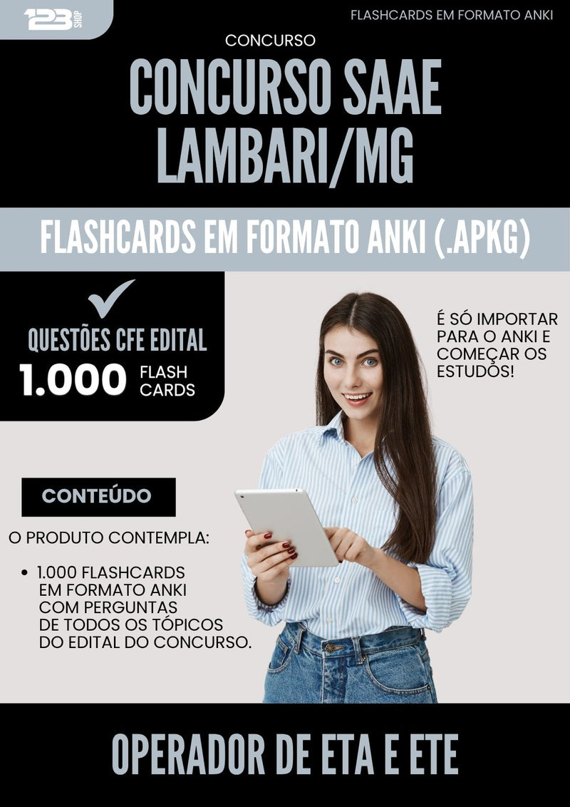 Flashcards para Concurso Operador De Eta E Ete Saae da Prefeitura Lambari Mg 2025 - 1000 Flashcards de Acordo com Edital