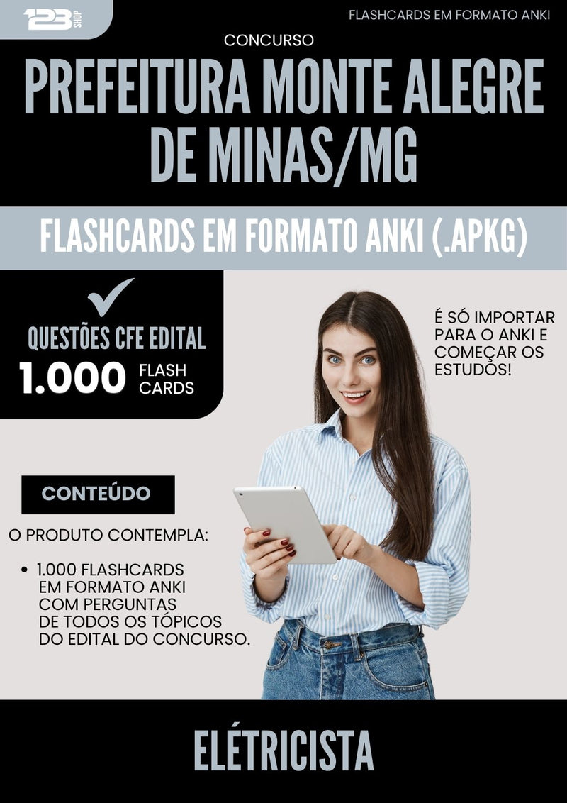Flashcards para Concurso Eletricista Monte da Prefeitura Alegre De Minas Mg 2025 - 1000 Flashcards de Acordo com Edital