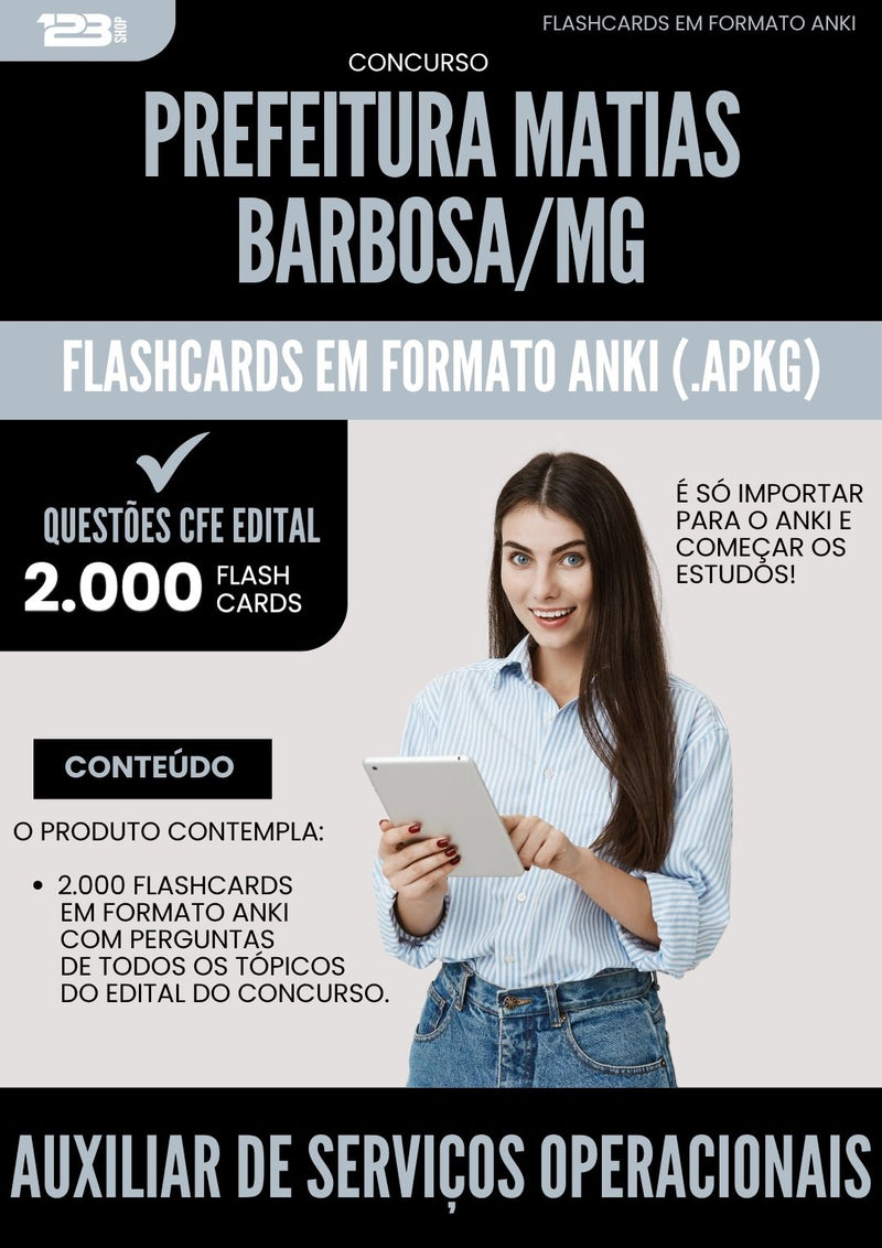 Flashcards para Concurso Auxiliar De Servicos Operacionais Matias da Prefeitura Barbosa Mg 2025 - 2000 Flashcards de Acordo com Edital