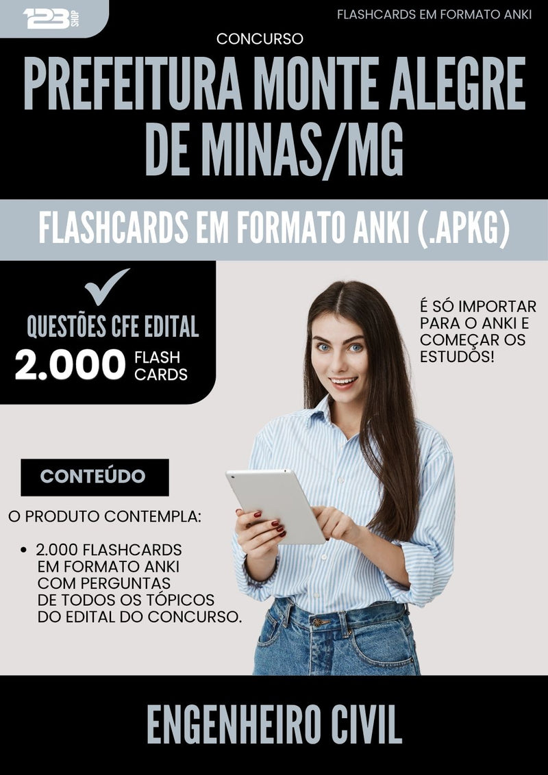 Flashcards para Concurso Engenheiro Civil Monte da Prefeitura Alegre De Minas Mg 2025 - 2000 Flashcards de Acordo com Edital