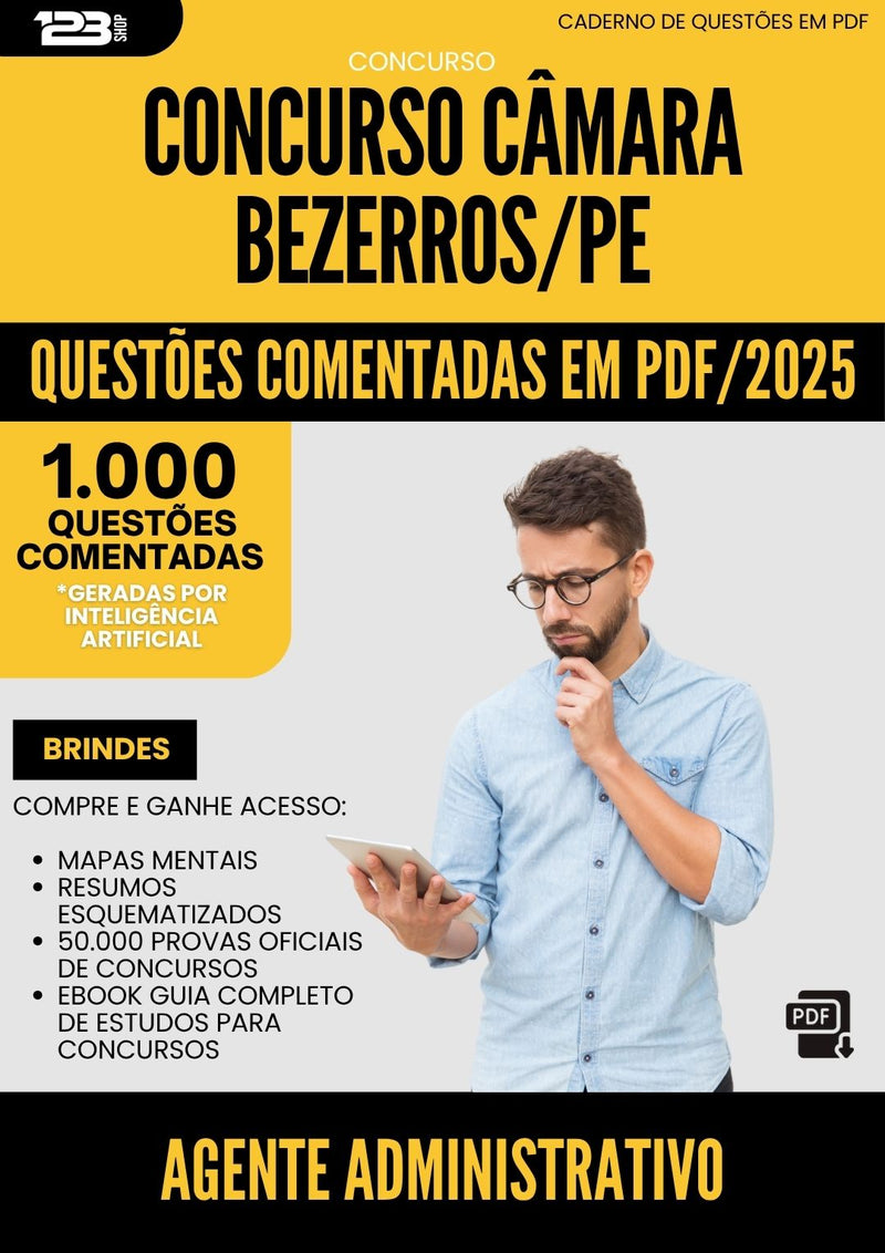 1000 Questões Comentadas para Concurso Agente Administrativo Camara da Prefeitura Bezerros Pe 2025 - 1000 Questões
