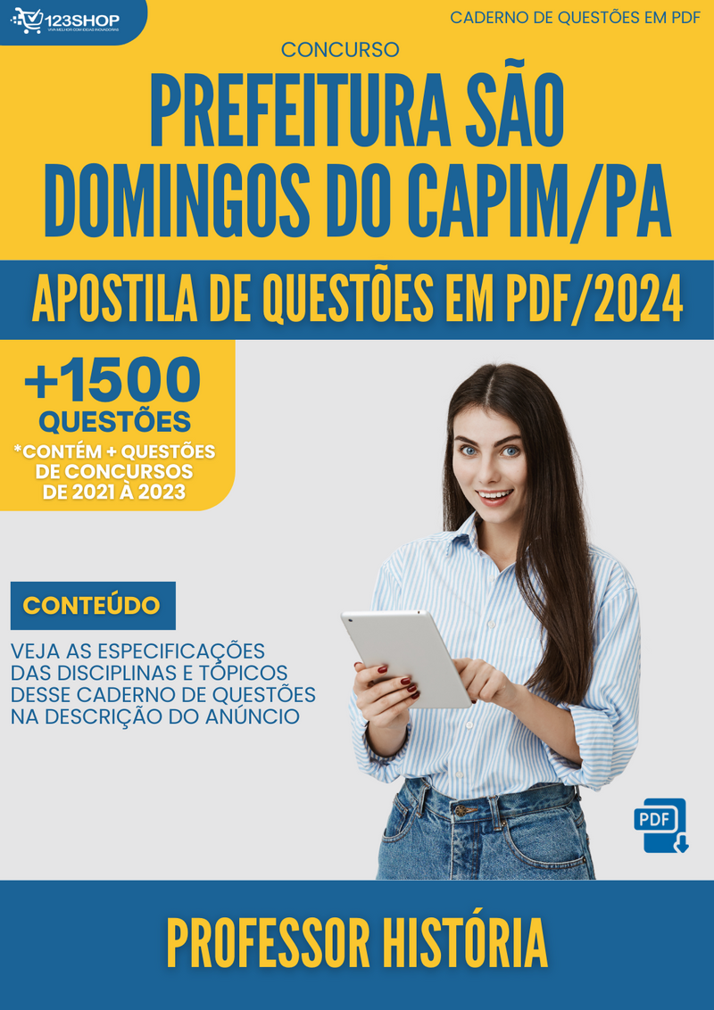 Apostila de Questões  Prefeitura São Domingos Capim PA 2024 Professor de História - Mais de 1.500 Questões