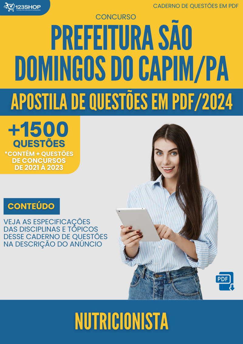 Apostila de Questões  Prefeitura São Domingos Capim PA 2024 Nutricionista - Mais de 1.500 Questões