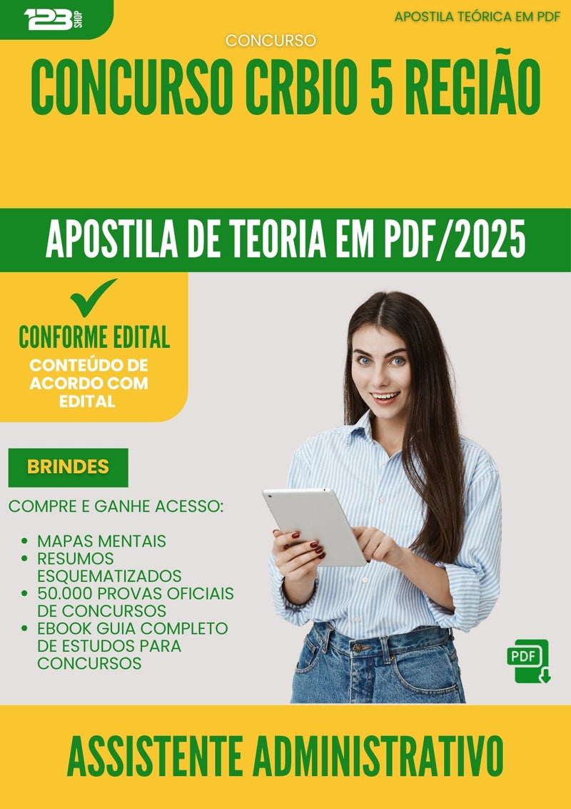 Apostila Teórica para Concurso Assistente Administrativo Crbio 5 Regiao 2025 - Conteúdo de Acordo com Edital