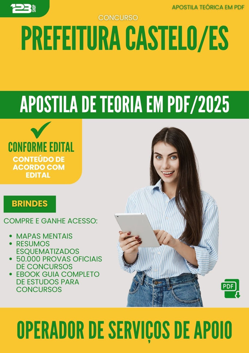 Apostila Teórica para Concurso Operador De Servicos De Apoio Escolares da Prefeitura Castelo Es 2025 - Conteúdo de Acordo com Edital