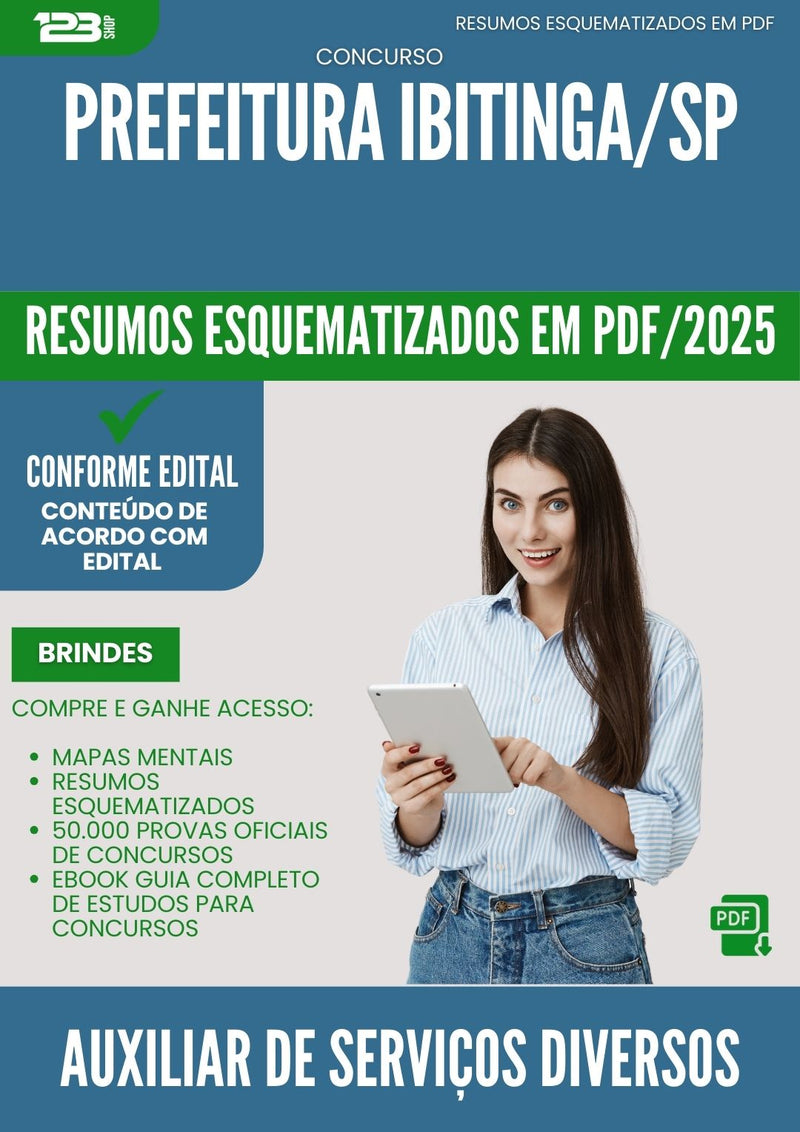 Resumos Esquematizados para Concurso Auxiliar De Servicos Diversos da Prefeitura Ibitinga Sp 2025 - Conteúdo de Acordo com Edital