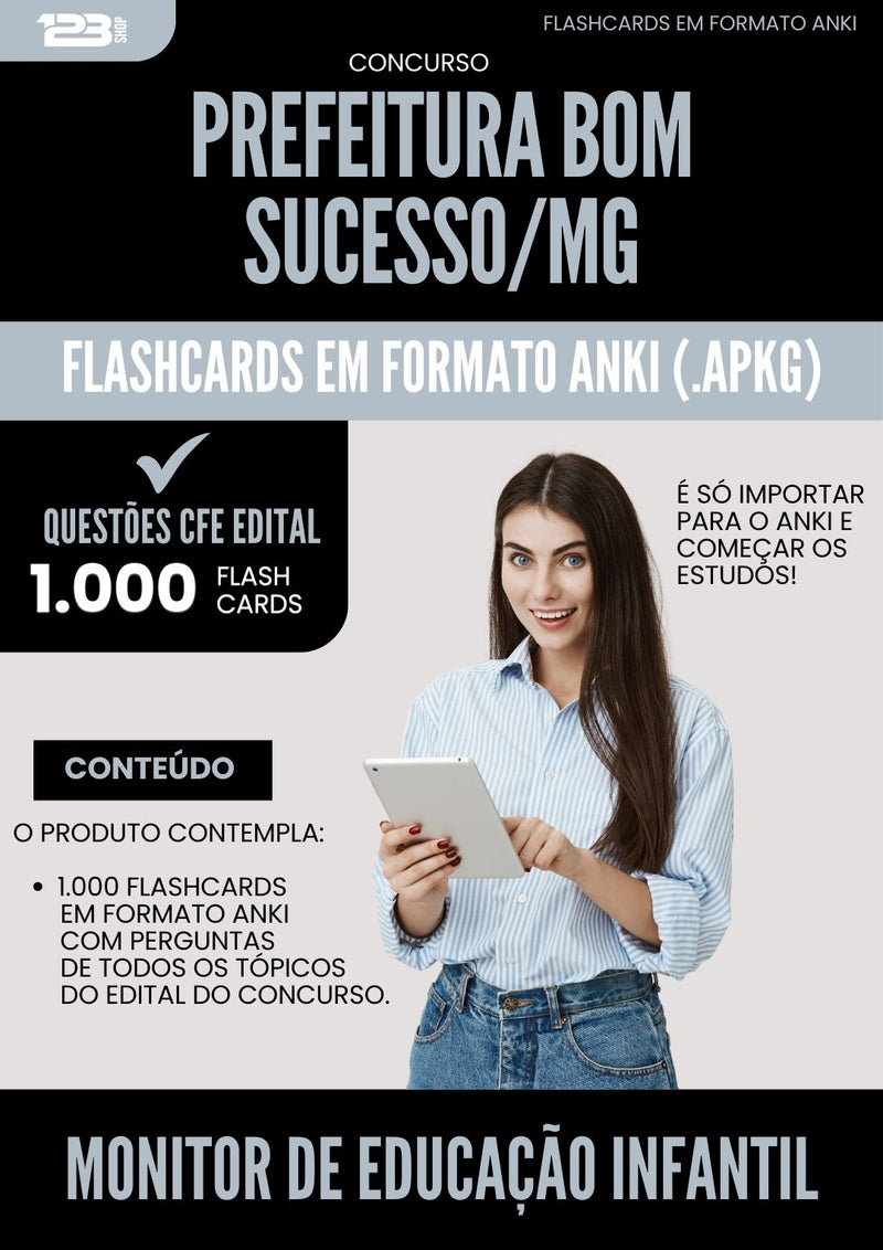 Flashcards para Concurso Monitor De Educacao Infantil da Prefeitura Bom Sucesso Mg 2025 - 1000 Flashcards de Acordo com Edital