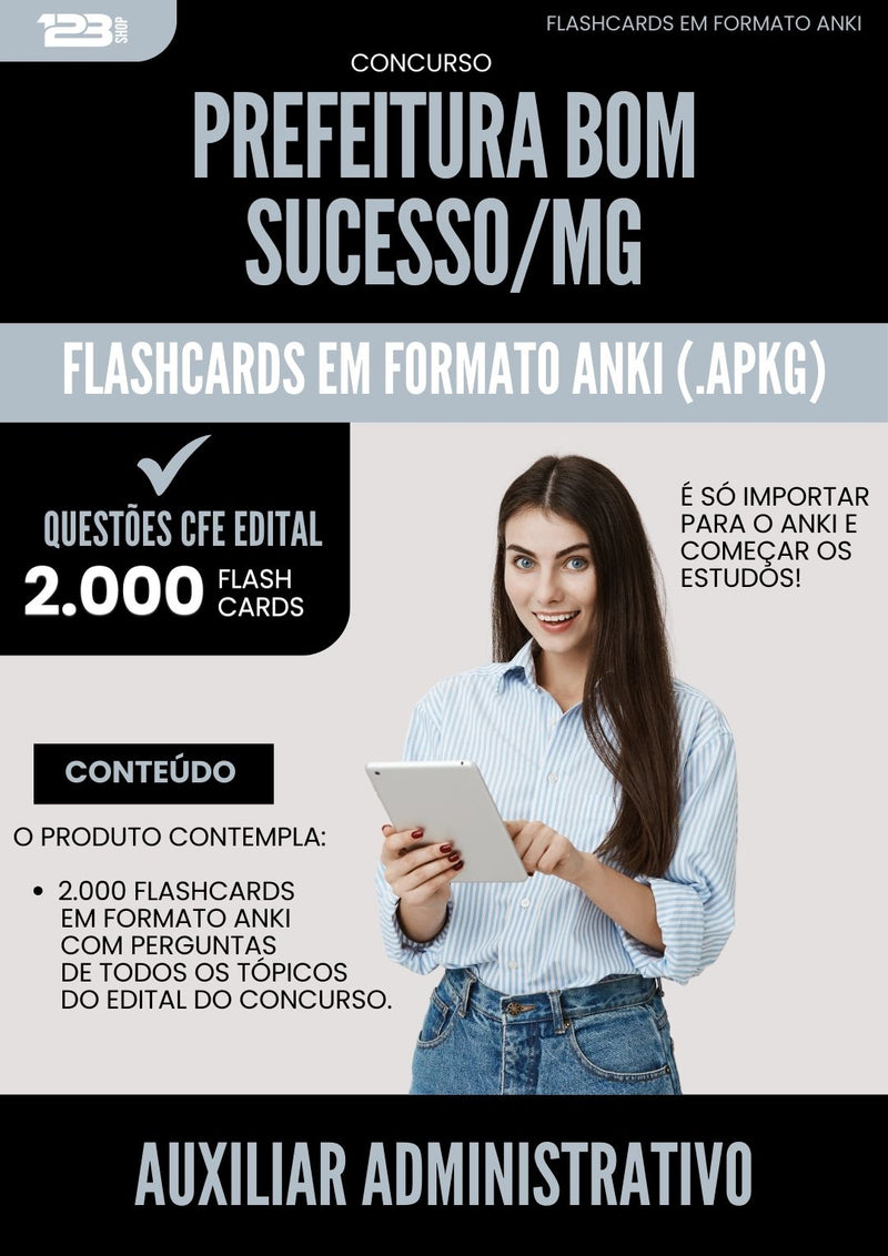 Flashcards para Concurso Auxiliar Administrativo da Prefeitura Bom Sucesso Mg 2025 - 2000 Flashcards de Acordo com Edital