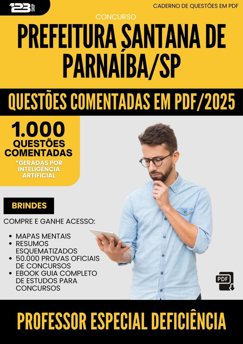 1000 Questões Comentadas para Concurso Santana De da Prefeitura Parnaiba Sp 2025 Professor Especial Deficiencia Auditiva - 1000 Questões