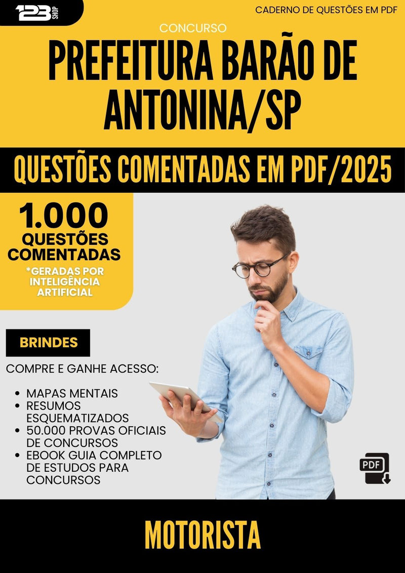 1000 Questões Comentadas para Concurso Motorista Barao De da Prefeitura Antonina Sp 2025 - 1000 Questões