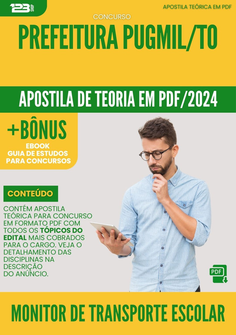Apostila Teórica para Concurso Prefeitura Pugmil TO 2024 Monitor De Transporte Escolar