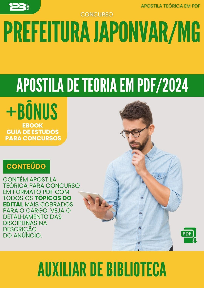 Apostila Teórica para Concurso Auxiliar de Biblioteca Prefeitura Japonvar MG 2024