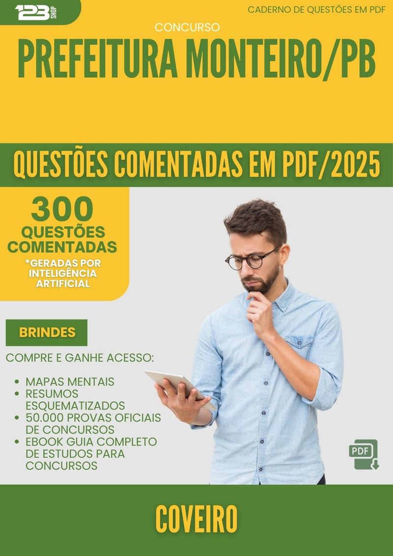 1000 Questões Comentadas para Concurso Coveiro da Prefeitura Monteiro Pb 2025 - 400 Questões