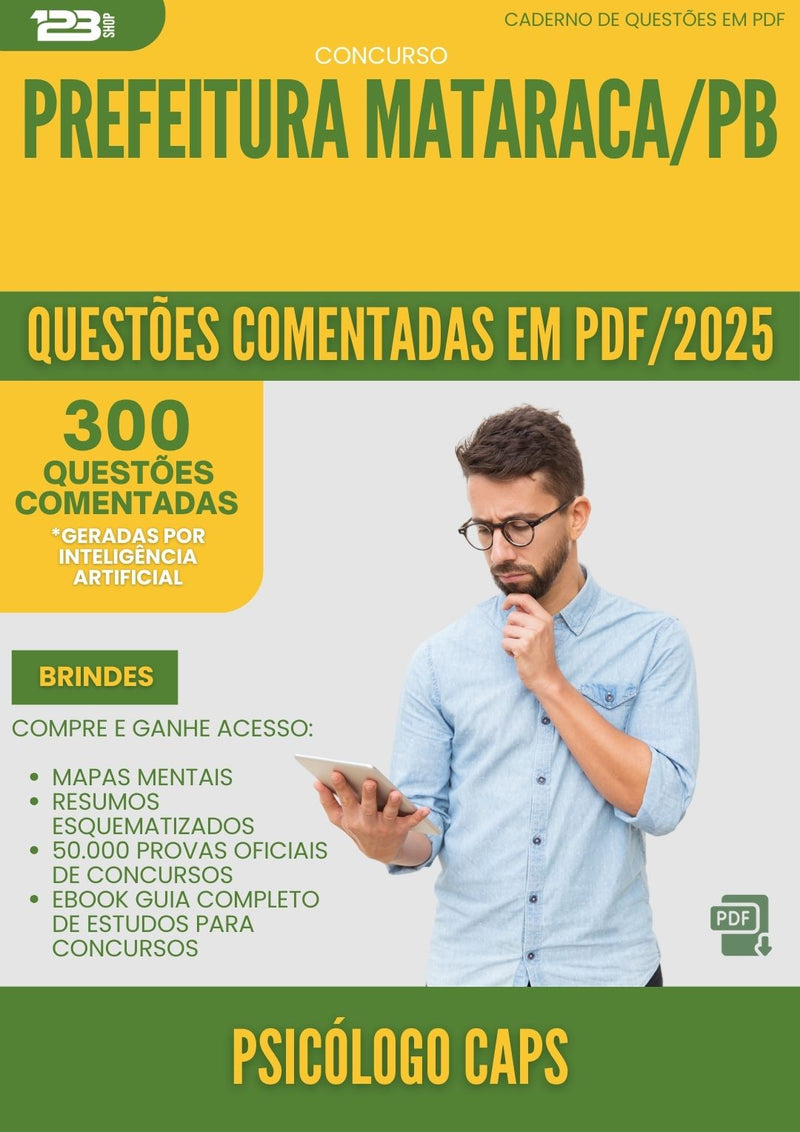 1000 Questões Comentadas para Concurso Psicologo Caps da Prefeitura Mataraca Pb 2025 - 400 Questões