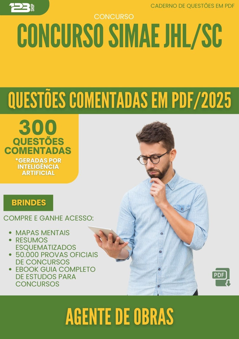 1000 Questões Comentadas para Concurso Agente De Obras Simae Jhl Sc 2025 - 400 Questões