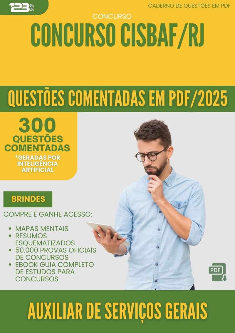 1000 Questões Comentadas para Concurso Cisbaf Rj 2025 Auxiliar De Servicos Gerais - 400 Questões