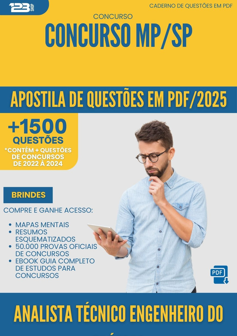 Apostila de Questões para Concurso Analista Tecnico Engenheiro Do Trafego Mp Sp 2025 - Mais de 1.500 Questões