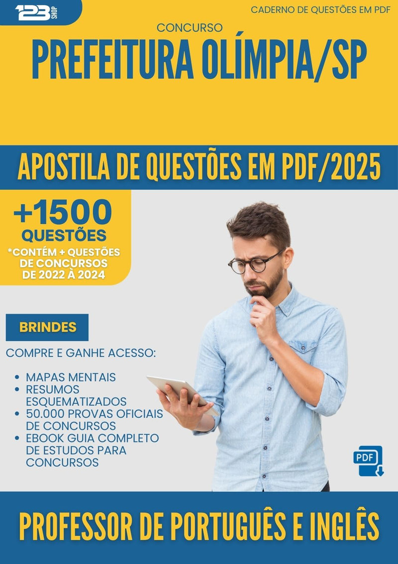 Apostila de Questões para Concurso Professor De Portugues E Ingles da Prefeitura Olimpia Sp 2025 - Mais de 1.500 Questões