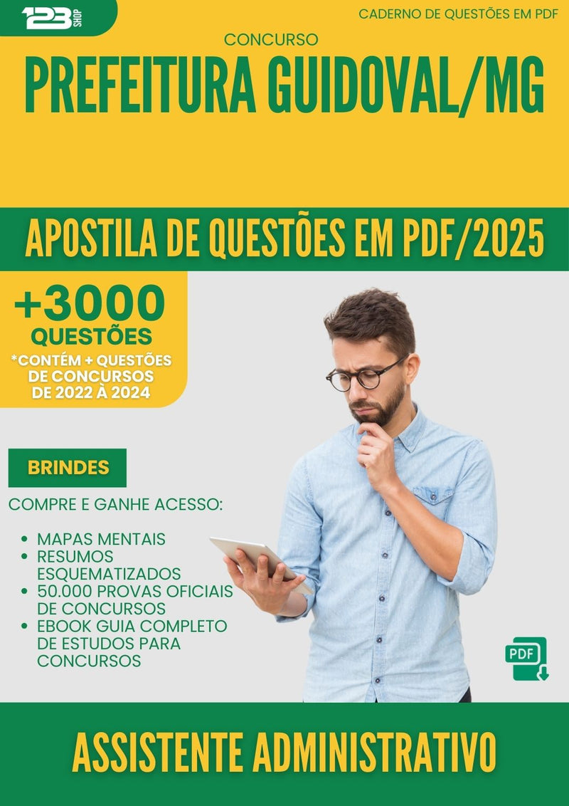 Apostila de Questões para Concurso Assistente Administrativo da Prefeitura Guidoval Mg 2025 - Mais de 3.000 Questões