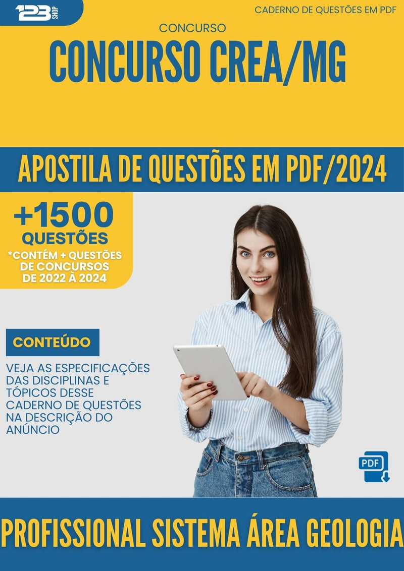 Apostila de Questões para Concurso Profissional de Sistema Área Geologia CREA MG 2024 - Mais de 1.500 Questões