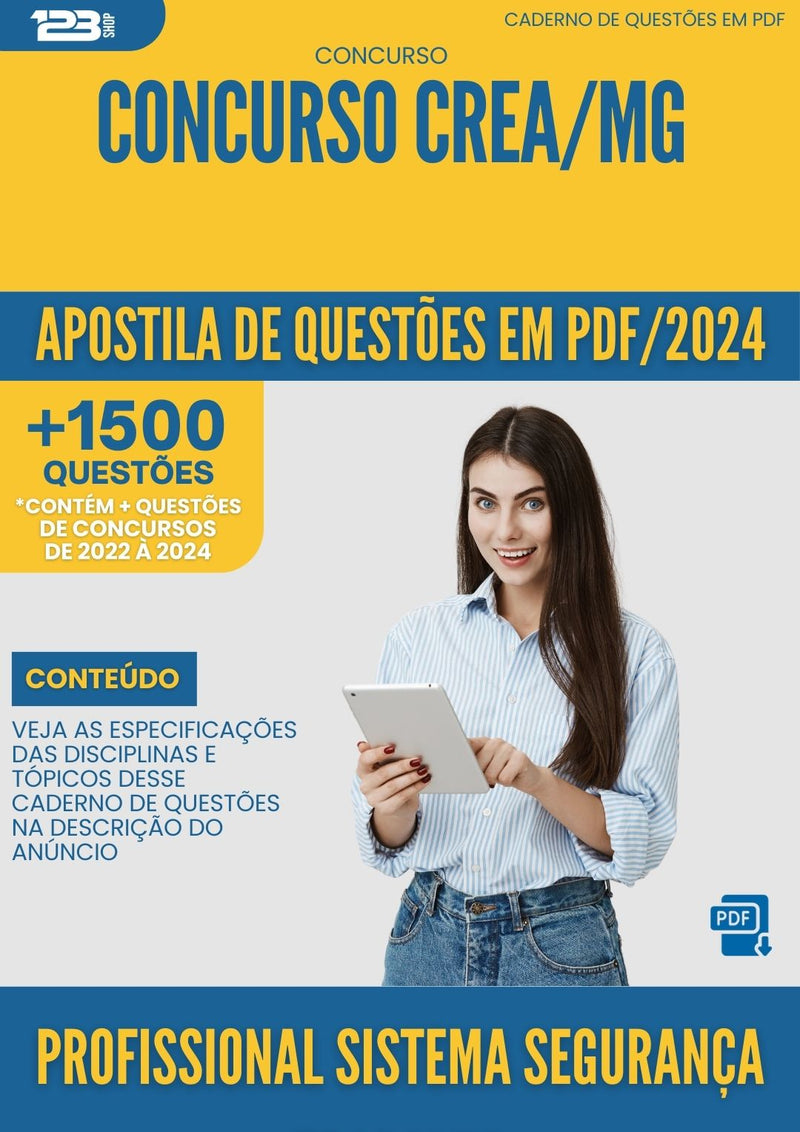 Apostila de Questões para Concurso Profissional Sistema Segurança Trabalho CREA MG 2024 - Mais de 1.500 Questões
