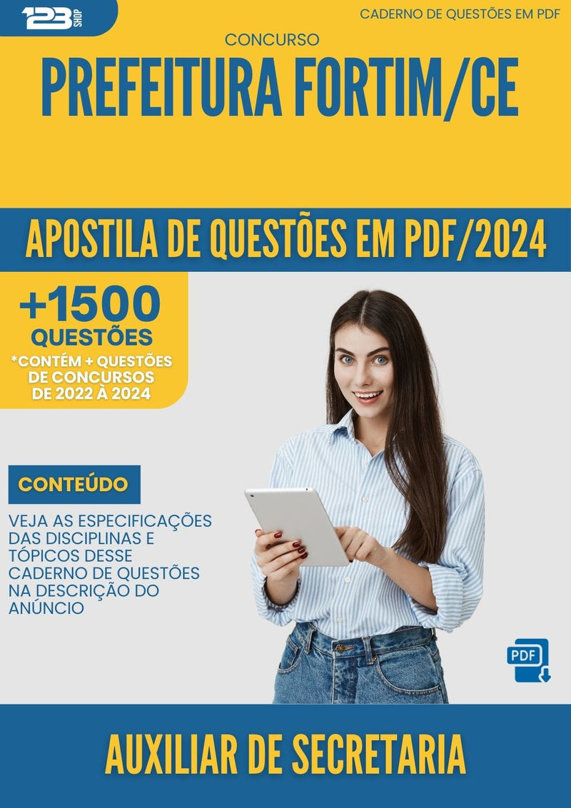 Apostila de Questões para Concurso Auxiliar de Secretaria Prefeitura Fortim CE 2024 - Mais de 1.500 Questões