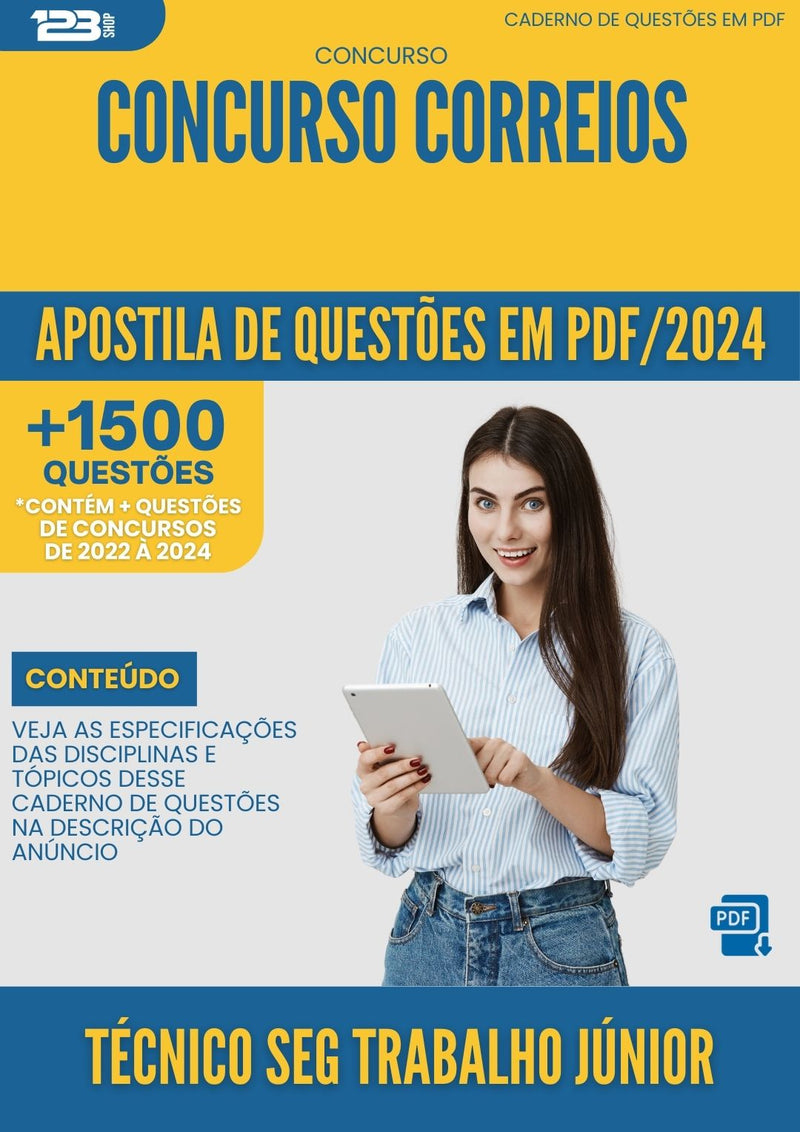 Apostila de Questões para Concurso Correios 2024 Técnico de Segurança do Trabalho Júnior - Mais de 1.500 Questões