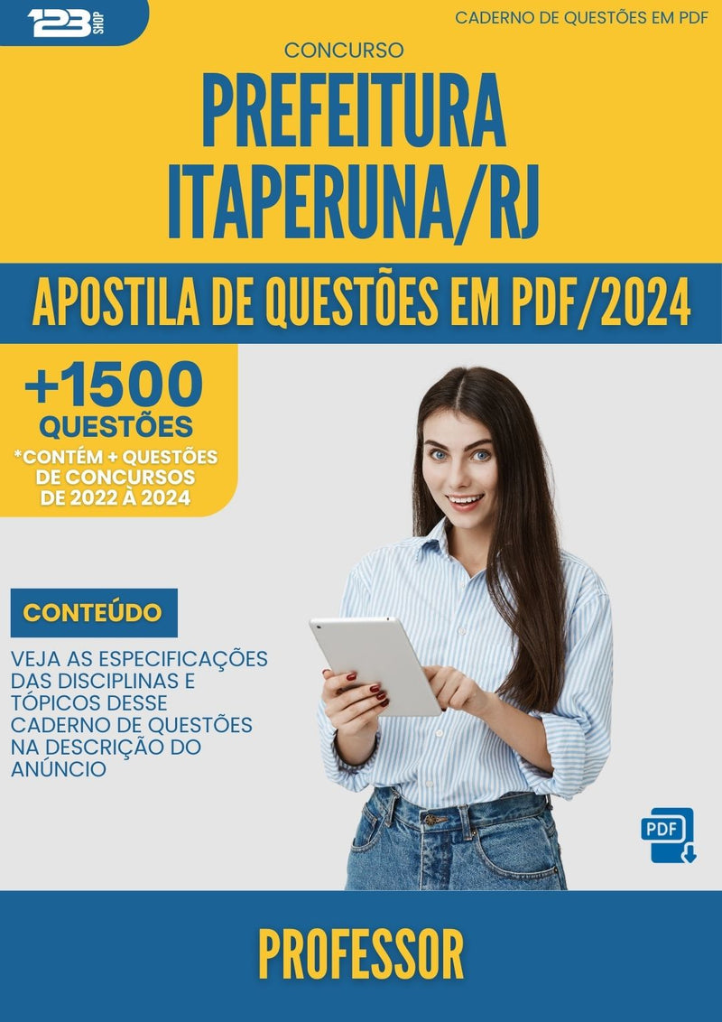 Apostila de Questões para Concurso Professor Prefeitura Itaperuna RJ 2024 - Mais de 1.500 Questões