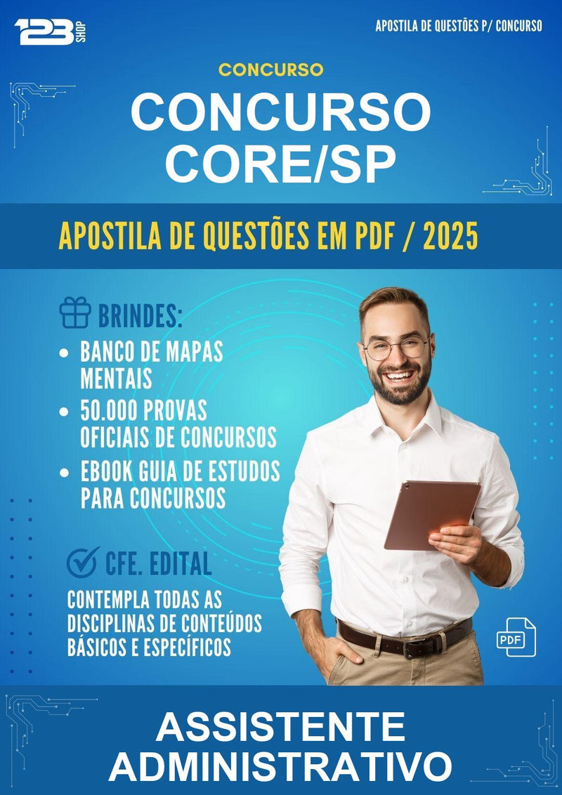 Apostila de Questões para o Concurso Core/SP para Assistente Administrativo - Mais de 3.000 Questões