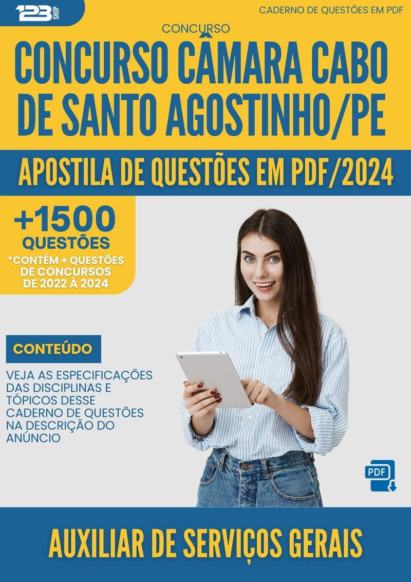 Apostila de Questões para Concurso Câmara Cabo De Santo Agostinho PE 2024 Auxiliar De Serviços Gerais - Mais de 1.500 Questões