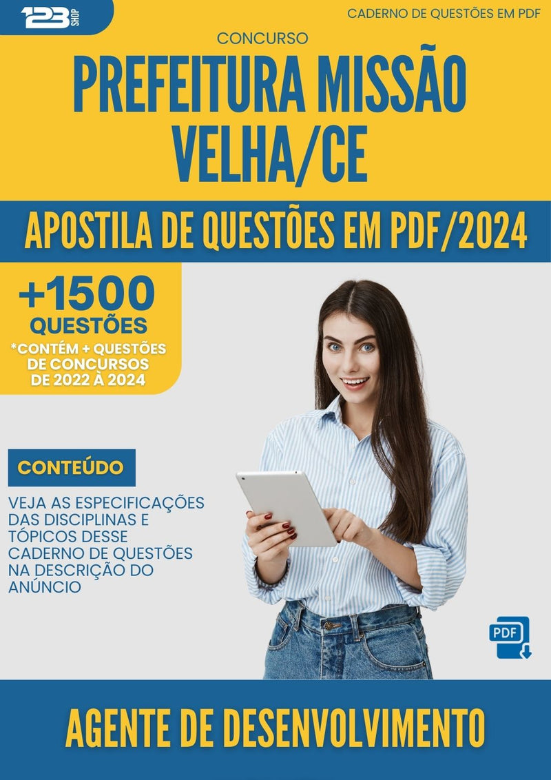 Apostila de Questões para Concurso Agente de Desenvolvimento Infantil Prefeitura Missão Velha CE 2024 - Mais de 1.500 Questões