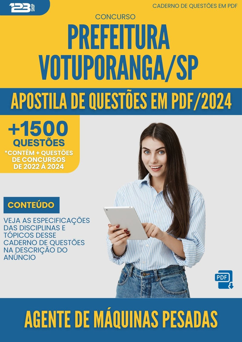 Apostila de Questões para Concurso Agente de Máquinas Pesadas Prefeitura Votuporanga SP 2024 - Mais de 1.500 Questões