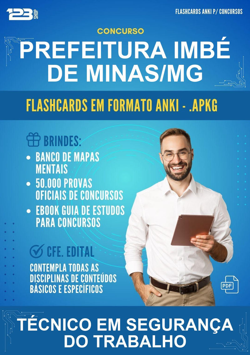 Flashcards Anki para o Concurso Prefeitura Imbé de Minas/MG para Técnico Em Segurança do Trabalho - 400 Flashcards