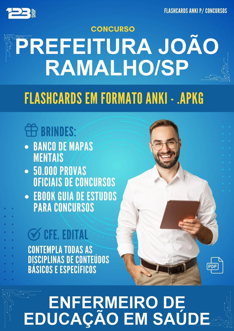 Flashcards Anki para o Concurso Prefeitura João Ramalho/SP para Enfermeiro de Educação Em Saúde - 400 Flashcards