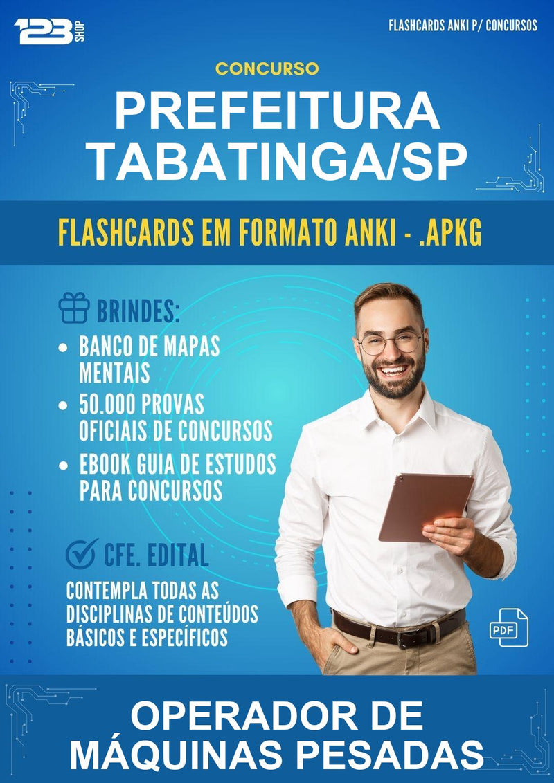 Flashcards Anki para o Concurso Prefeitura Tabatinga/SP para Operador de Máquinas Pesadas - 400 Flashcards