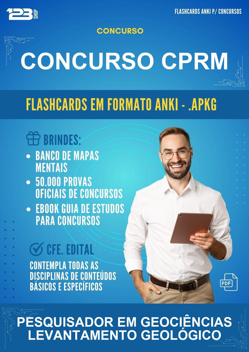 Flashcards Anki para o Concurso Cprm para Pesquisador Em Geociências Levantamento Geológico - 400 Flashcards