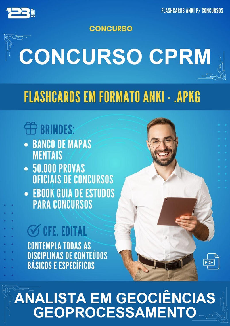 Flashcards Anki para o Concurso Cprm para Analista Em Geociências Geoprocessamento - 400 Flashcards