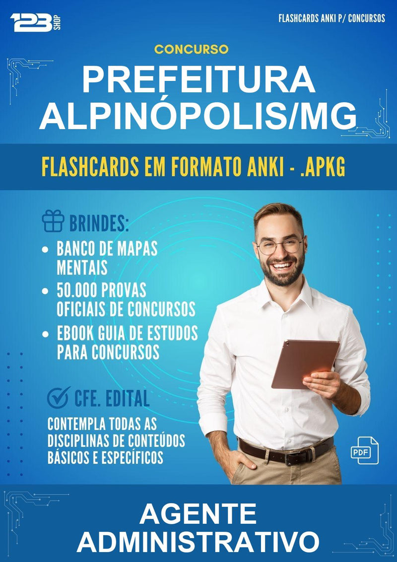 Flashcards Anki para o Concurso Prefeitura Alpinópolis/MG para Agente Administrativo - 400 Flashcards
