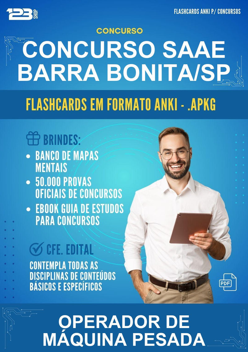 Flashcards Anki para o Concurso Saae Barra Bonita/SP para Operador de Máquina Pesada - 400 Flashcards
