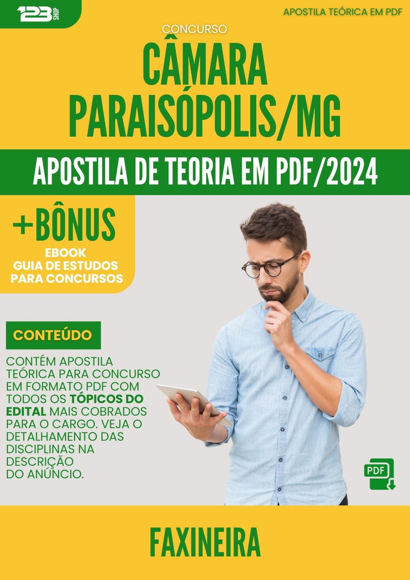 Apostila Teórica para Concurso Faxineira Câmara Paraisópolis MG 2024