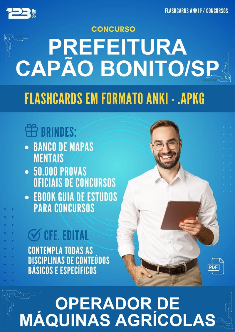 Flashcards Anki para o Concurso Prefeitura Capão Bonito/SP para Operador de Máquinas Agrícolas - 400 Flashcards
