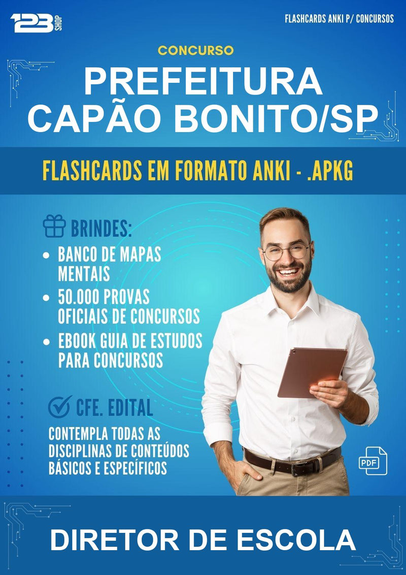 Flashcards Anki para o Concurso Prefeitura Capão Bonito/SP para Diretor de Escola - 400 Flashcards