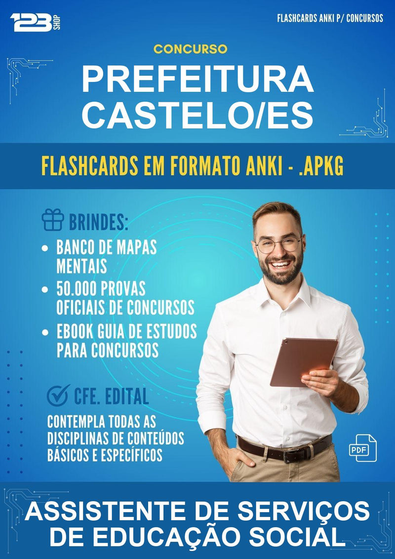 Flashcards Anki para o Concurso Prefeitura Castelo/ES para Assistente de Serviços de Educação Social - 400 Flashcards